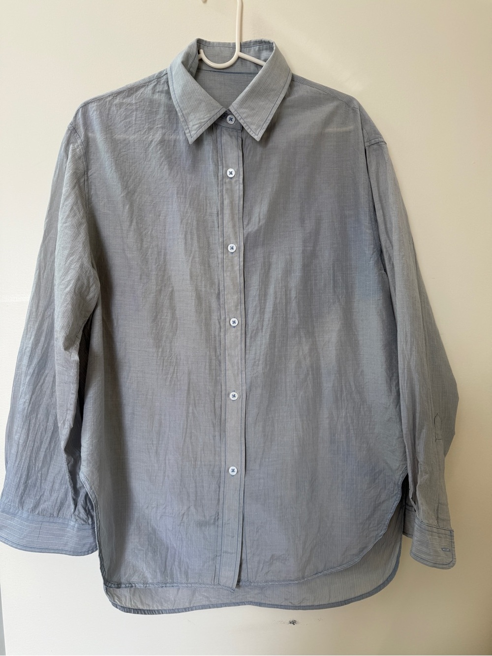 Gray Striped Cotton Silk Button Down Shirt 55% Cotton 45% Silk